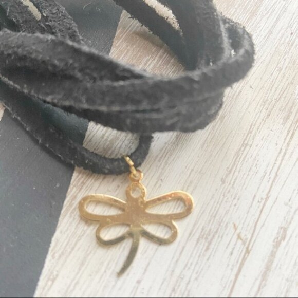 Gold dragonfly charm and long bohemian rope necklace choker - Picture 2 of 4